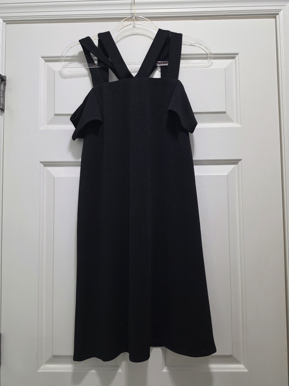 London Times Black Off-Shoulder Strappy Midi Dress Size 4- Like New